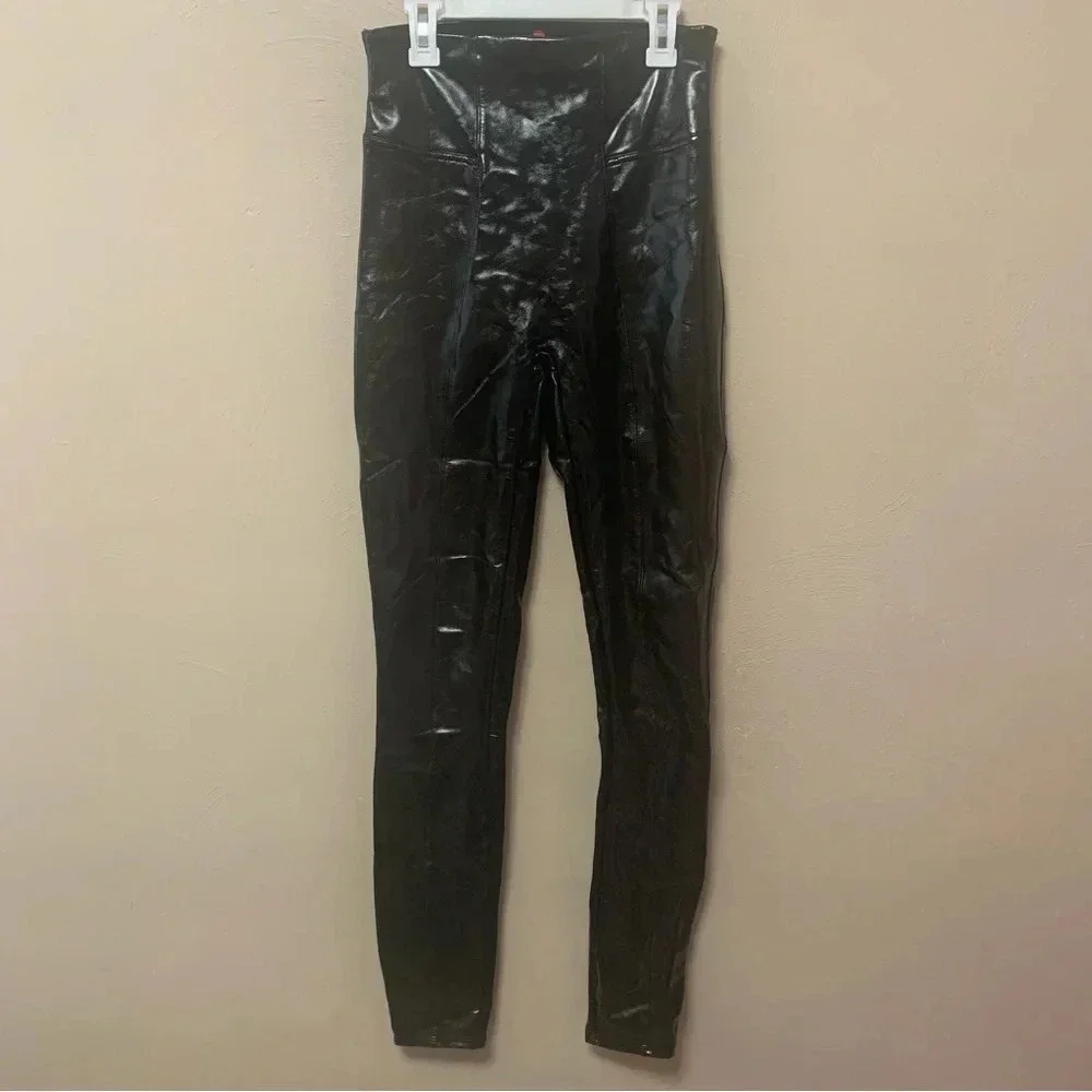 Spanx Faux Patent Leather Leggings in Black Size Small Tall